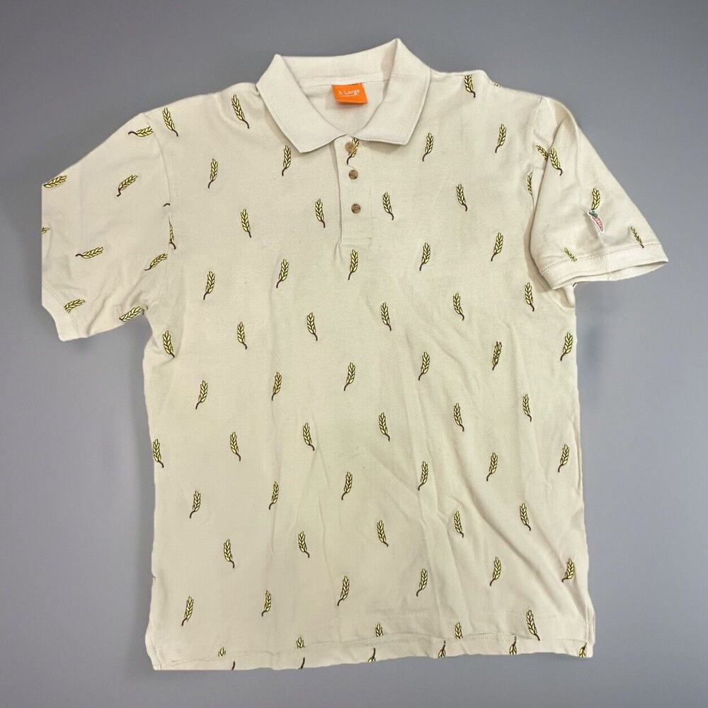 Anwar By Carrots Wheat Polo Shirt Mens XL Bone All Over Print Embroidered